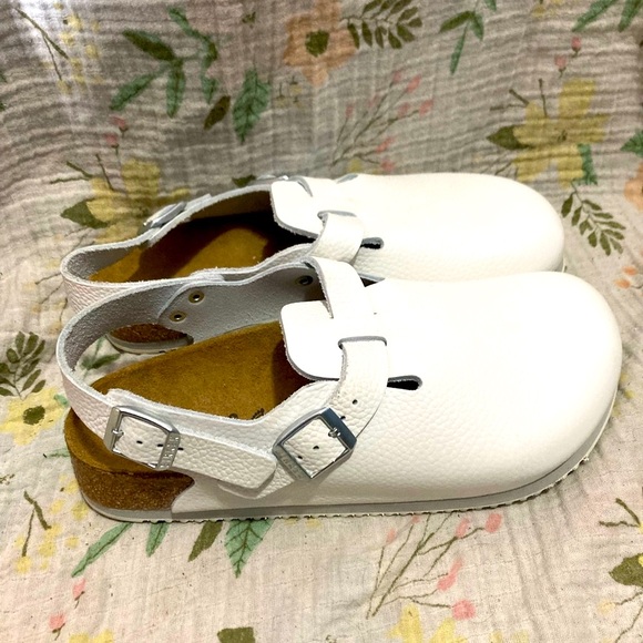 Birkenstock Tokio White Pebbled Leather Super Grip Clogs Size EU 39 US 8/8.5 - Picture 2 of 6